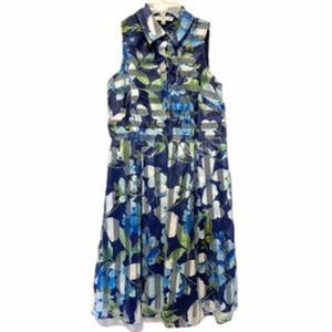 SANDRA‎ Darren Floral Dress Womens 6 Blue Print Sleeveless Pleated Fit Flare